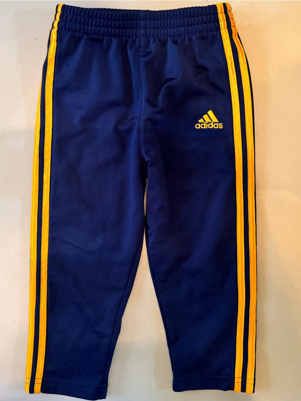 adidas Kids Navy Sweatpants with Yellow Stripes